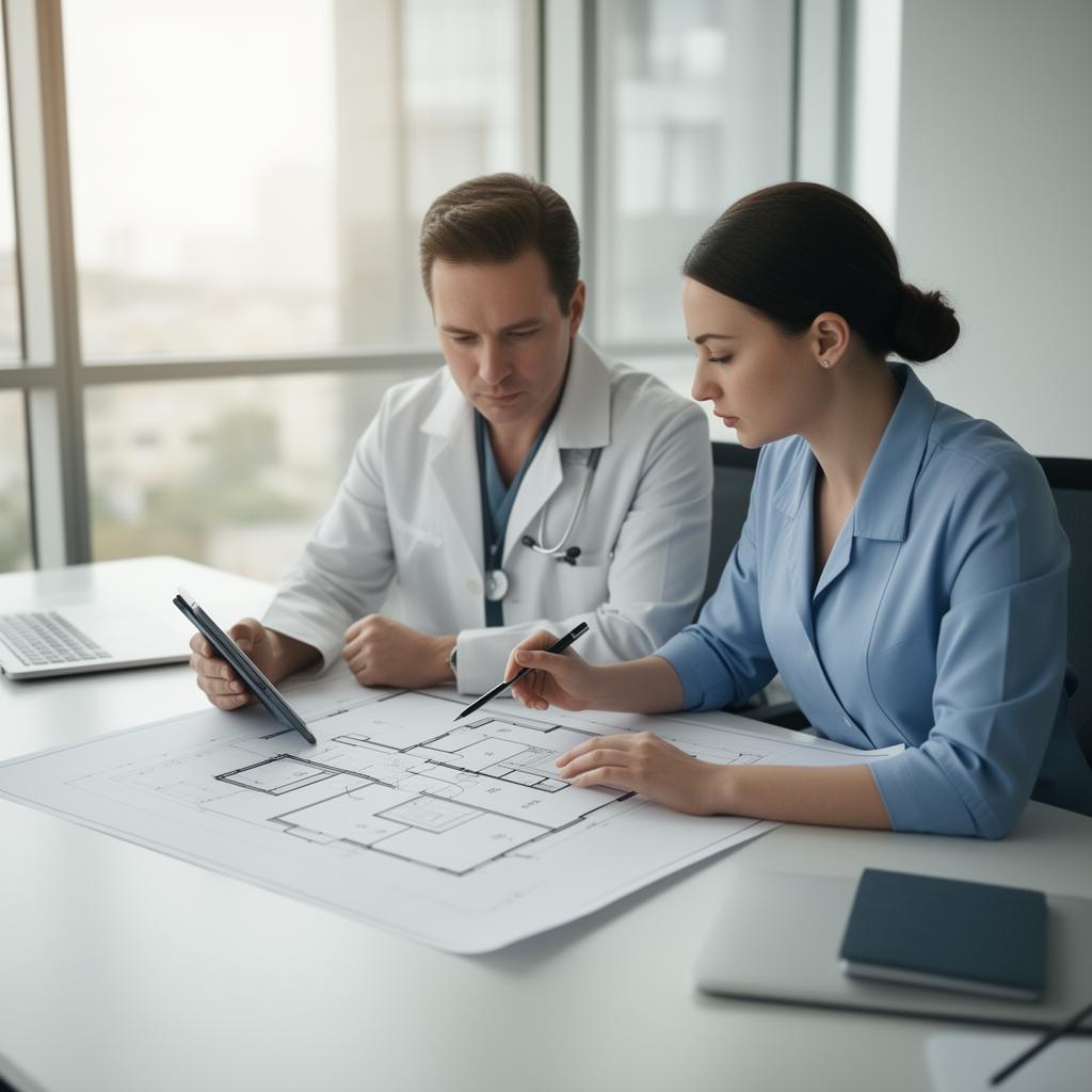 Consultants reviewing blueprints